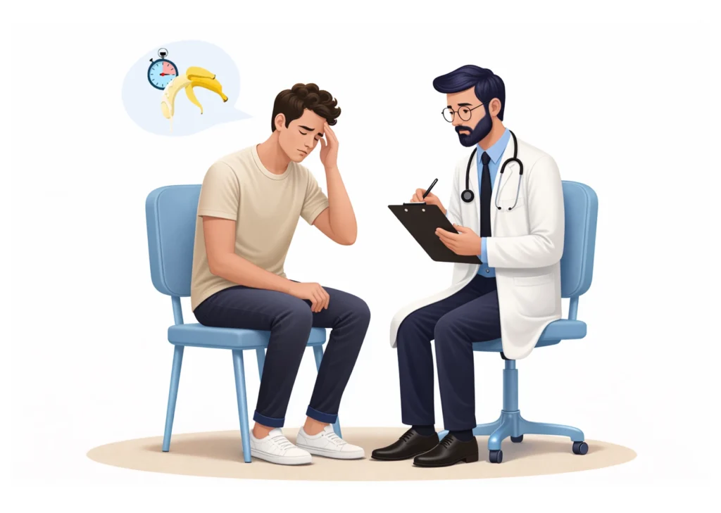 “Patient talking to doctor about premature ejaculation problem”