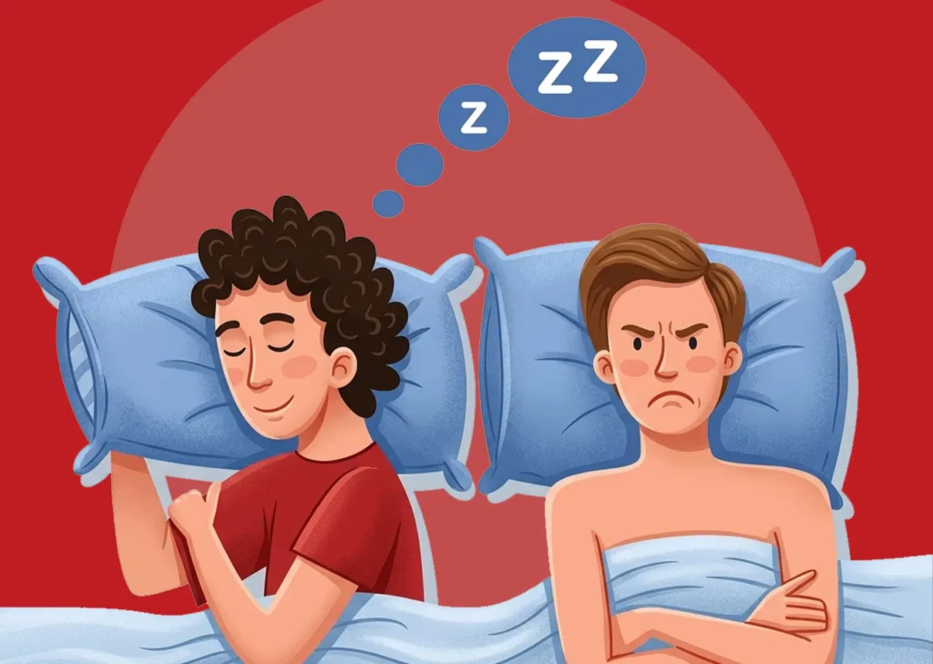 Man facing sexual issues while partner sleeps, Long Drive Gold Solution concept illustration