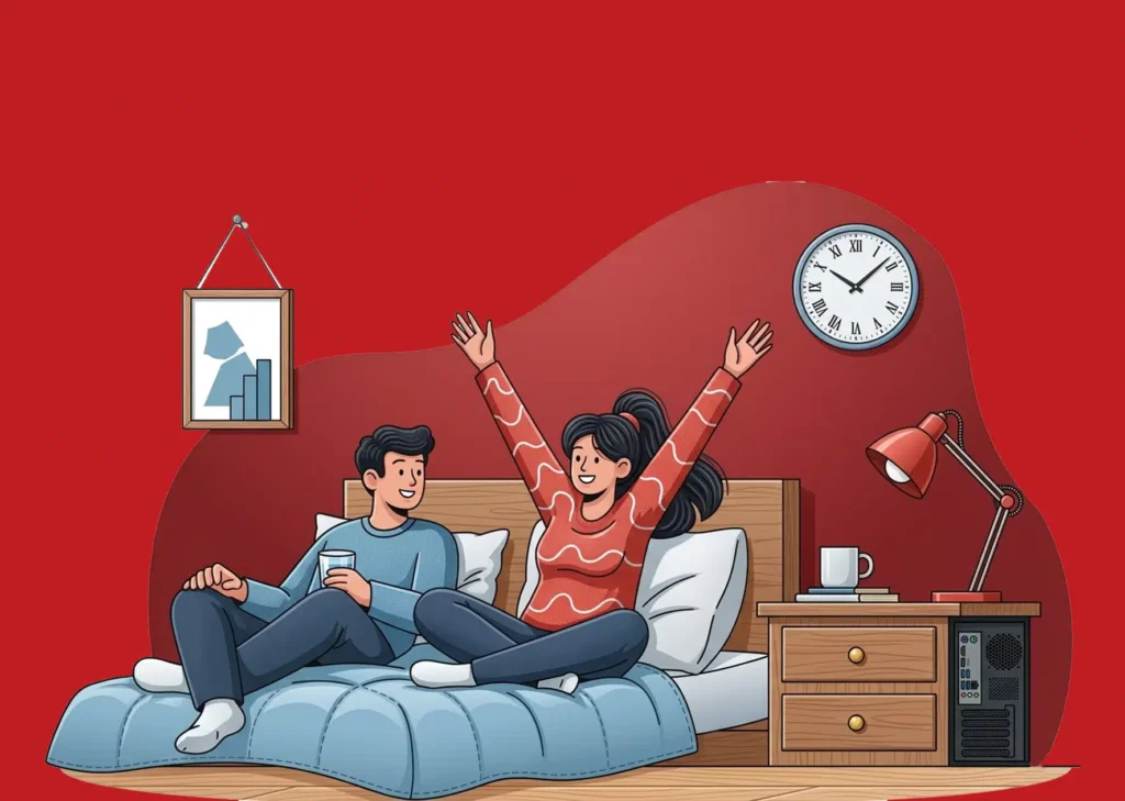 Couple relaxing in bed with confidence after using Bigfun 100 mg for ED treatment