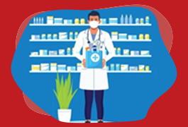 Tadalista 20 mg benefits illustration with pharmacist in medical store