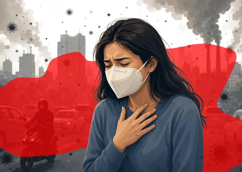 Poor air quality causing breathing problems and lung irritation due to pollution