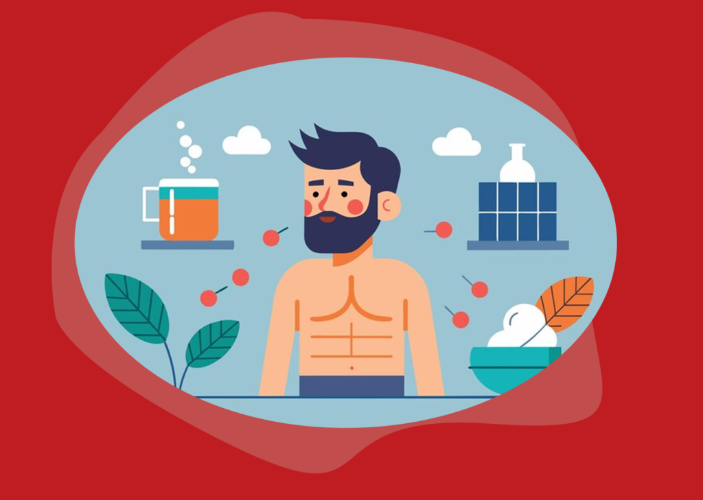 Men’s health tips with wellness and healthy lifestyle illustration