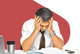 Illustration representing Stress and Men's Health, showing a man dealing with tension, fatigue, and workplace pressure.