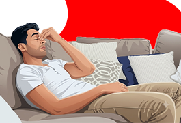 Health Signs illustration of a man experiencing fatigue and headache, representing common symptoms that may indicate an underlying health condition.