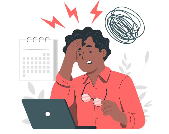 Man's Ability affected by stress and anxiety while working, illustrating the impact of mental pressure on confidence and overall well-being.