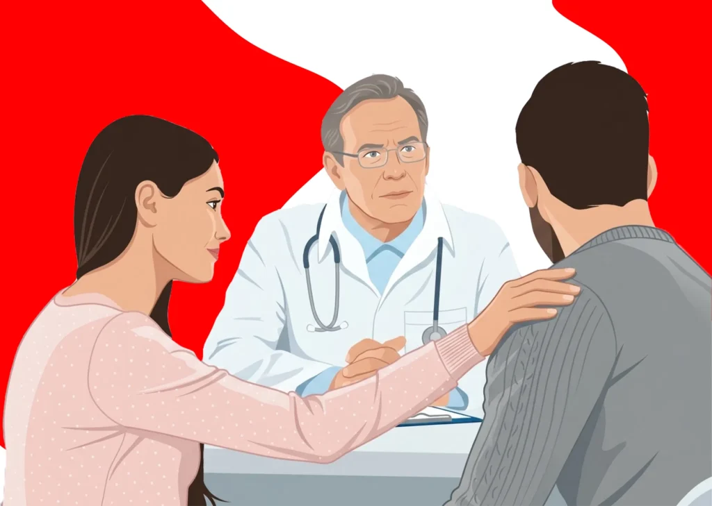 Erectile Dysfunction Myths showing a worried couple experiencing emotional stress caused by common misconceptions about ED.
